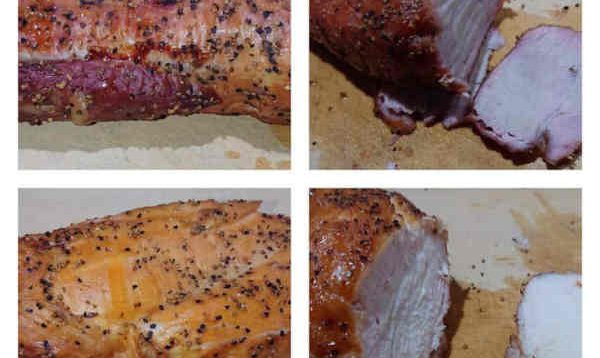 カセットガスコンロで自家製燻製ハム（豚、鶏）